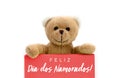 Feliz Dia dos Namorados in Portuguese language: Happy ValentineÃ¢â¬â¢s Day text and brown teddy bear Royalty Free Stock Photo